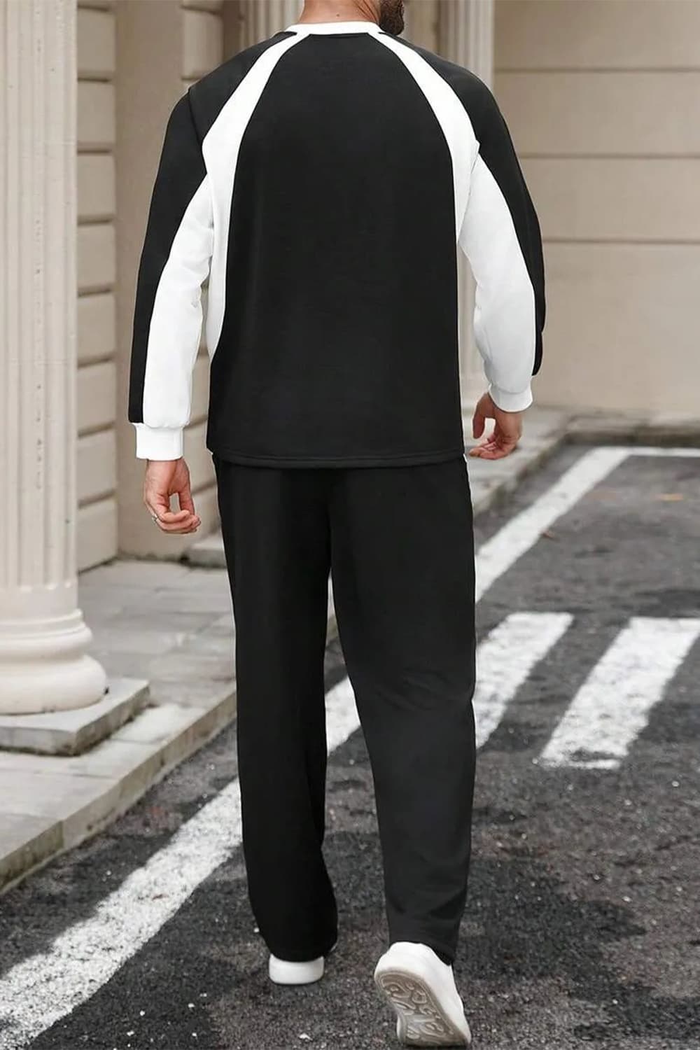 Men's Black White Contrast Tracksuit Set