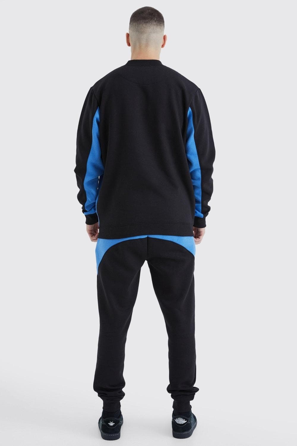 Men's Zip Detail Colour Block Sweatshirt Tracksuit Set